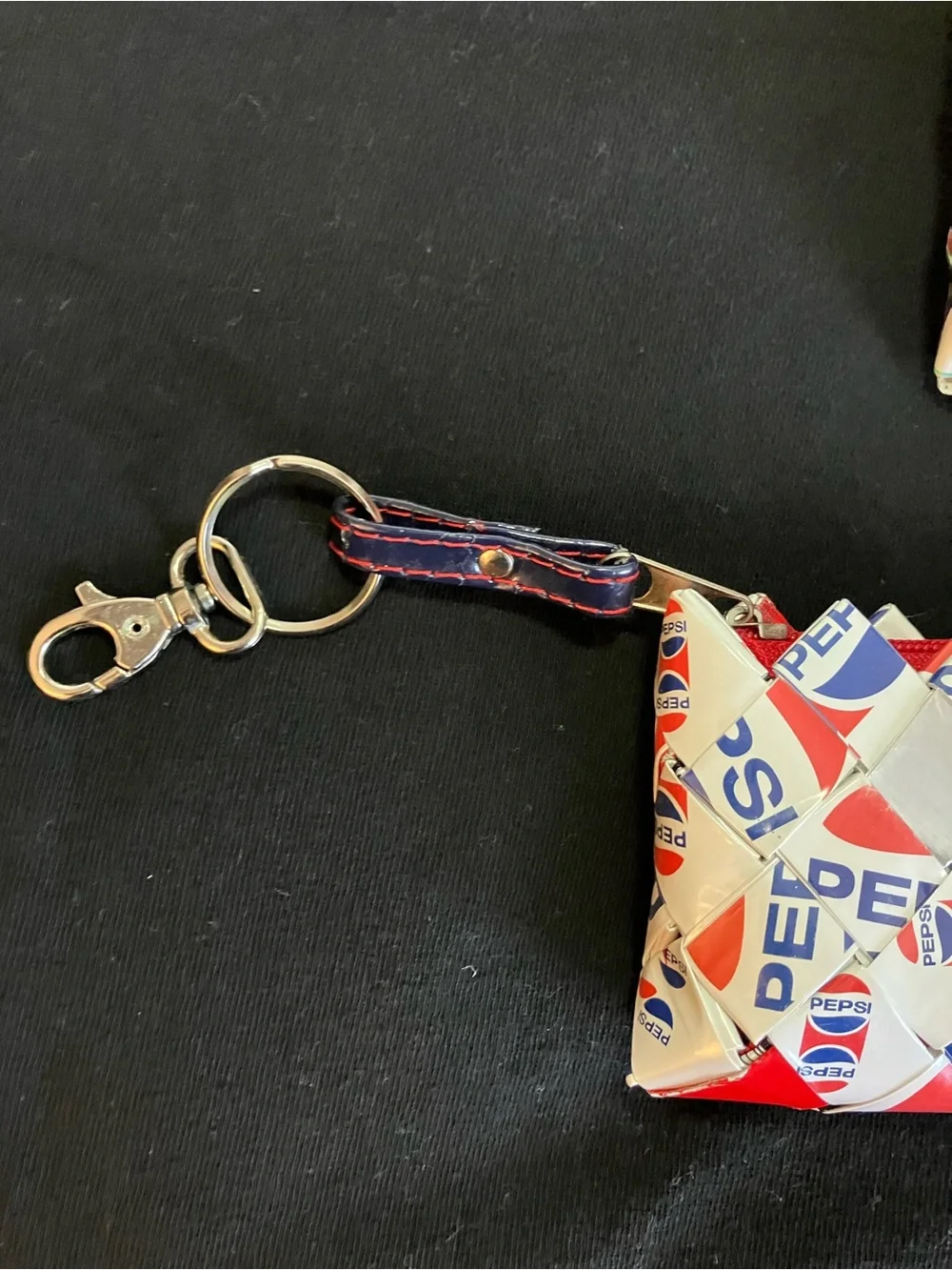 Pepsi Red and Blue Recycled Zipper Key Charm